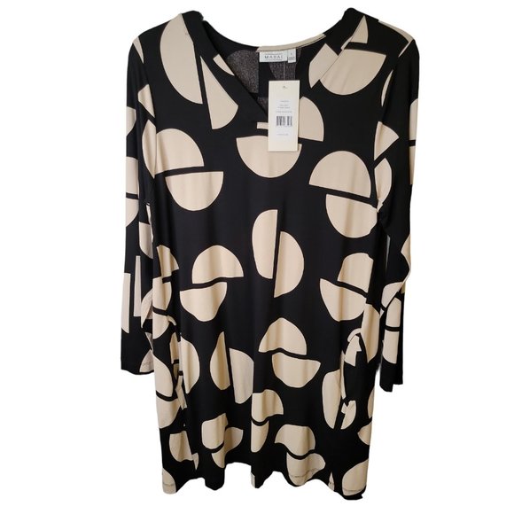 Masai Large Tunic Dress Geometric Print Lagenlook Pockets NWT $138 - Picture 1 of 6